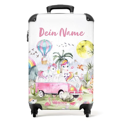 NoBoringSuitcases.com® Kinderkoffer Mädchen - Koffer Kinder Mädchen - Bus - Einhorn - Regenbogen - Kinder Koffer Madchen - Trolley - Kinder Trolley Mädchen - 55x40x20 - Fotokoffer - Personalisiert von NoBoringSuitcases.com