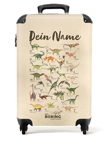NoBoringSuitcases.com Kinderkoffer Jungen - Koffer Personalisiert - Hartschalenkoffer - Koffer Kinder Klein - Reisekoffer - Vintage-Alphabet mit Dinosauriern - Sepia - Handgepäckkoffer 55x40x20 cm von NoBoringSuitcases.com