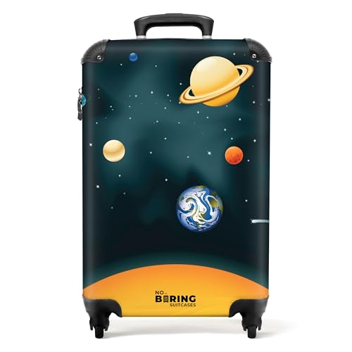 NoBoringSuitcases.com® Kinderkoffer Trolley Handgepäck Carry on Luggage, Kinder Koffer Jungs Geschenke - Planeten - Weltraum - Erde - Koffer Kinder Jungen Koffer klein, 55x40x20 von NoBoringSuitcases.com