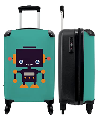 NoBoringSuitcases.com® Kinder Reisekoffer Jungen Handgepäck Koffer Rollkoffer Reisekoffe Geschenk - Roboter - Grün - Antenne - 55x35x20cm von NoBoringSuitcases.com