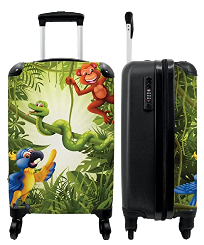 NoBoringSuitcases.com® Kinderkoffer Jungen Handgepäck Koffer Reisetasche mit Rollen Geschenk - Koffer Grün - Tiere - Dschungel - Koffer Kinder Jungen Trolley Koffer klein, 55x40x20 von NoBoringSuitcases.com