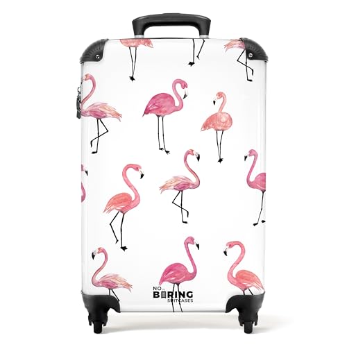 NoBoringSuitcases.com® Kinderkoffer Mädchen Reisekoffer mit Rollen Handgepäck Koffer Tiermotiv - Flamingo - Muster - Rosa - Koffer Kinder mädchenTrolley, 55x40x20 von NoBoringSuitcases.com