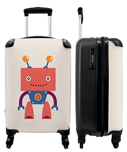 NoBoringSuitcases.com® Reisekoffer Kinder - Kinder Trolley, Kabinentrolley, Leichtgewicht, 4 Rollen, mit Roter Robotermotiv, Zahlenschloss, UV-beständig, 55cm-35cm-20cm von NoBoringSuitcases.com