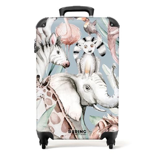 NoBoringSuitcases.com® Kinderkoffer Kinder Koffer Hartschalenkoffer Klein Rollkoffer Handgepäck Geschenk - Aquarell - Tiermotiv - Trolley Kleiner Koffer, 55x40x20 von NoBoringSuitcases.com