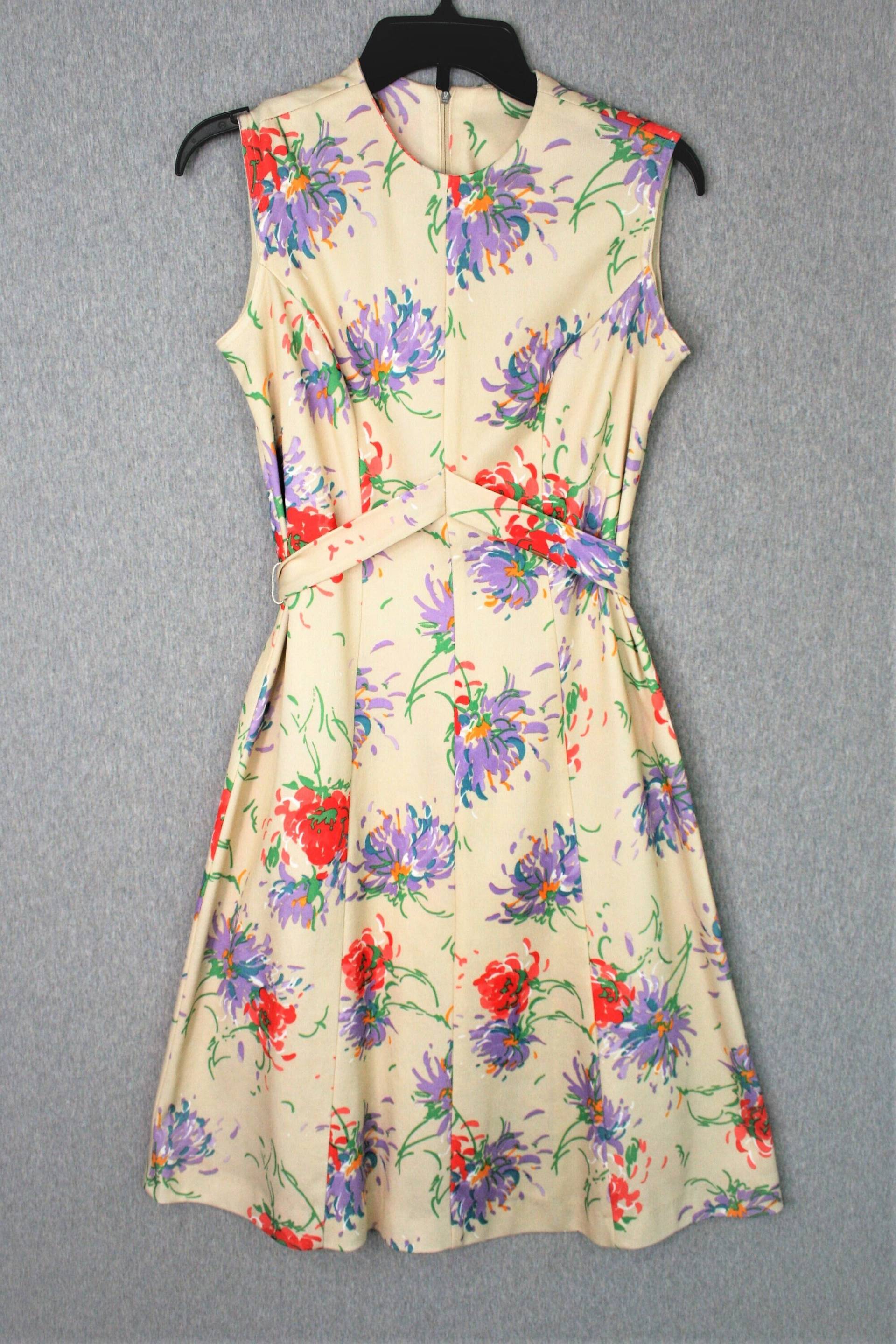 1970Er Jahre - Florales A-Linie Schürzenkleid Mid Century Mod Partykleid-Tageskleid Geschätzte Größe M 8/10 von NoGritNoGlory