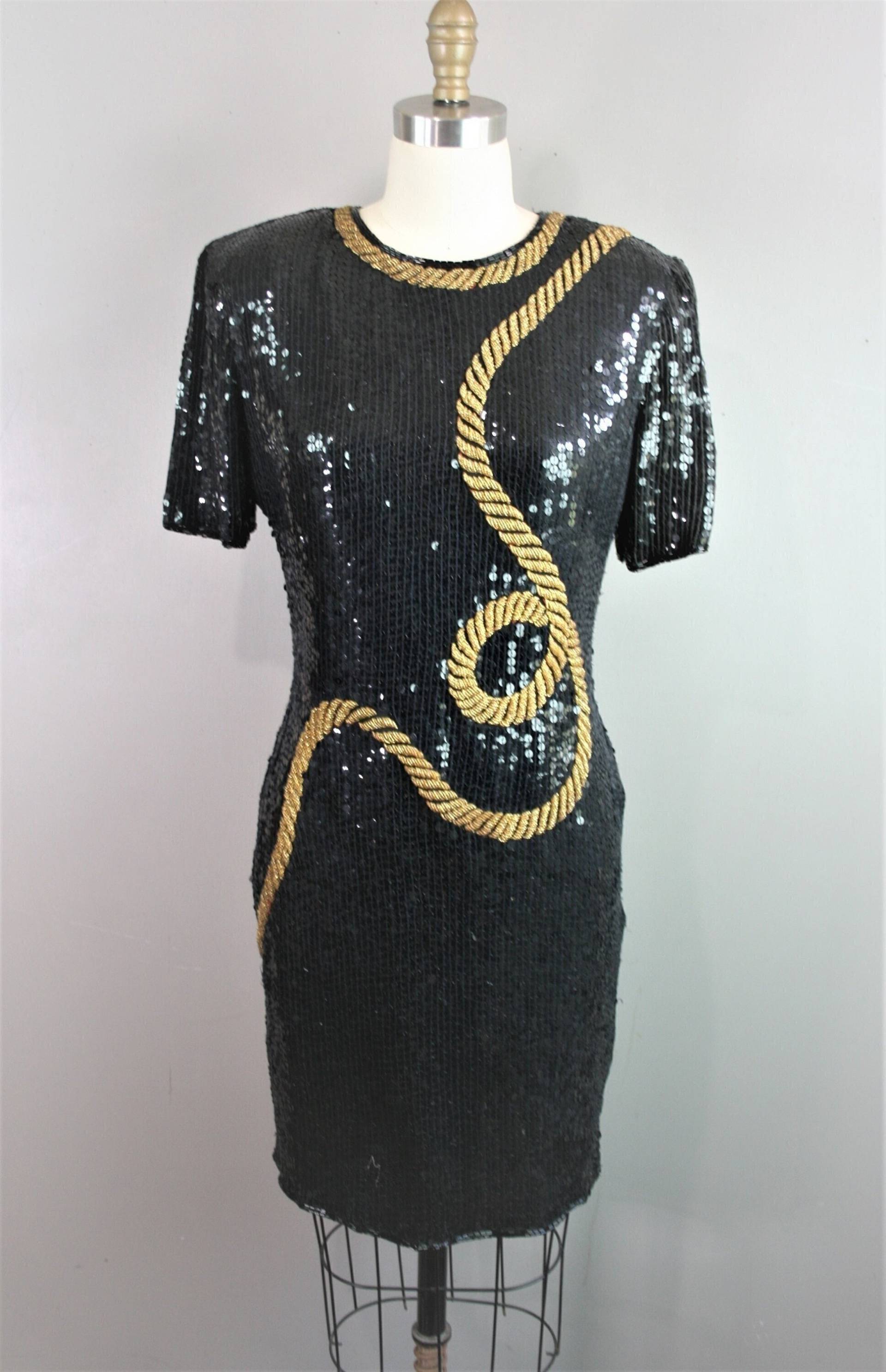 1980Er Jahre Stenay - Schwarzes Perlen Cocktailkleid Pailletten Partykleid Abendkleid von NoGritNoGlory