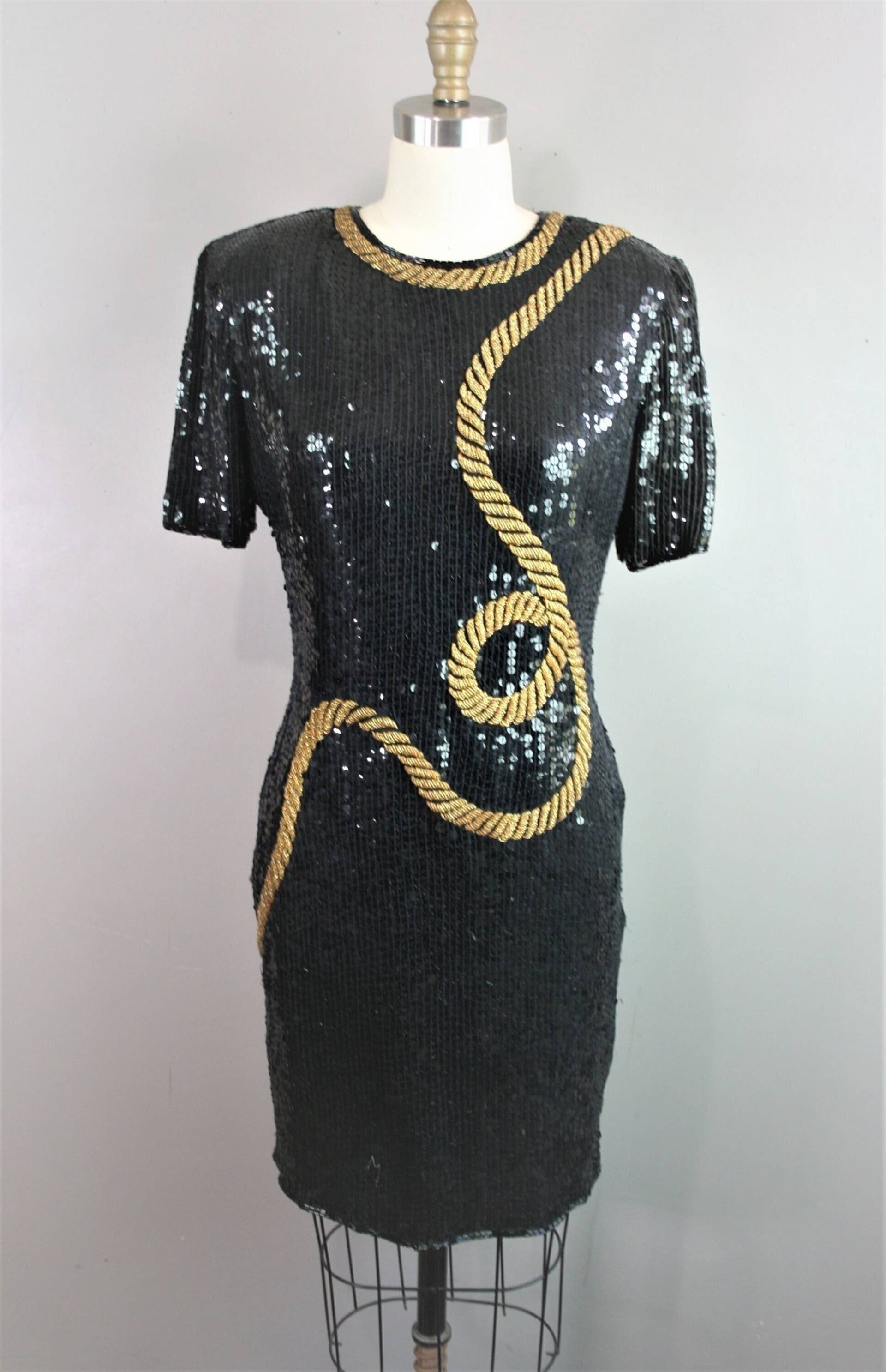 1980Er Jahre Stenay - Schwarzes Perlen Cocktailkleid Pailletten Partykleid Abendkleid 1980Er Jahre Stenay - Schwarzes Perlen Cocktailkleid Pailletten Partykleid Abendkleid von NoGritNoGlory