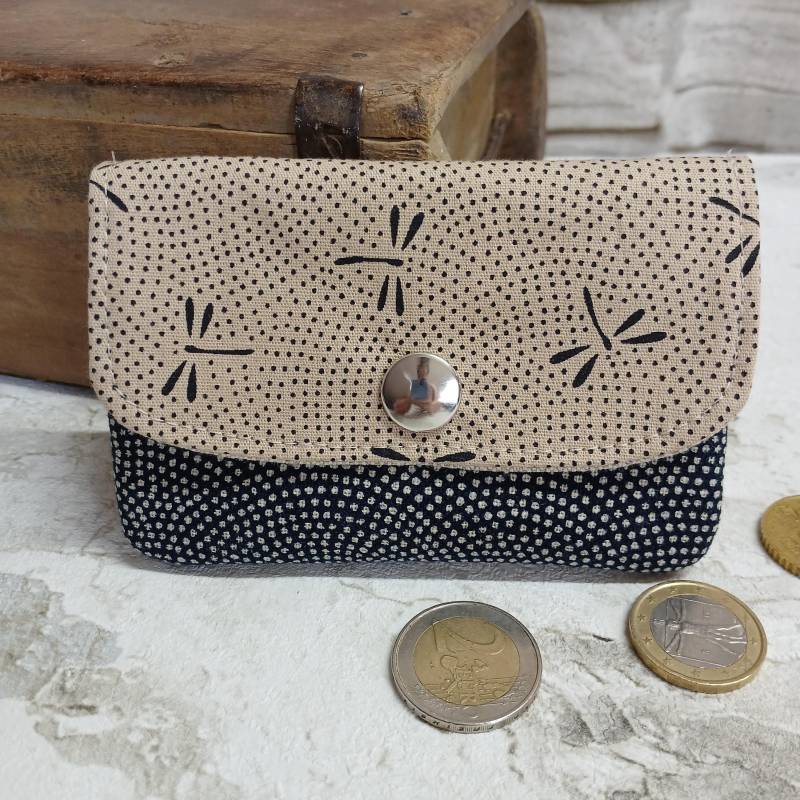 Hosentaschen Portmonee, Kleiner Geldbeutel, Geldbörse, Mini Börse Libellen Beige Blau von NoMasNaehwerke