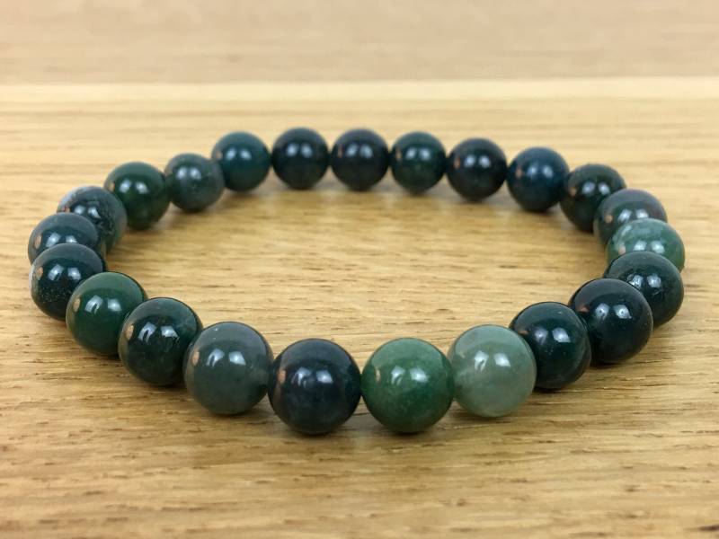 Armband Achat Moosachat Grün Stretcharmband| Handgefertigt | Gummiband Einzelstück 8mm Kugel Größe Individuell| Besonders von NoNameNeededHandmade