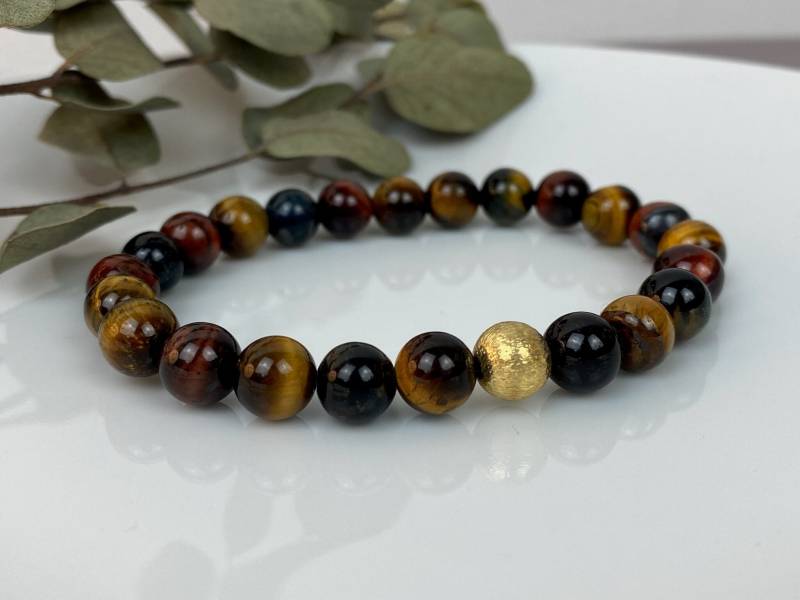 Armband Stretcharmband Tigerauge Mix Braun Hellbraun Mit Kugel Vergoldet Mattiert| Rotbraun| Gold| Edelstein | Geschenk Muttertag Freundin von NoNameNeededHandmade