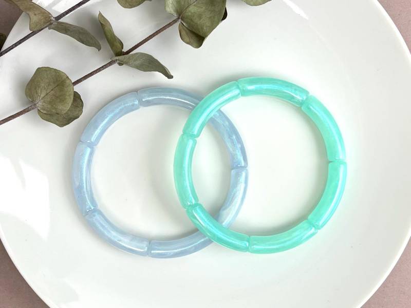 Armreifen Blau Und Hellgrün Mint - Leicht Glänzend Retro Resin Kunstharz Acryl Kunststoff 90Er Y2K Armband Herbsttrend Winter Geschenkidee von NoNameNeededHandmade