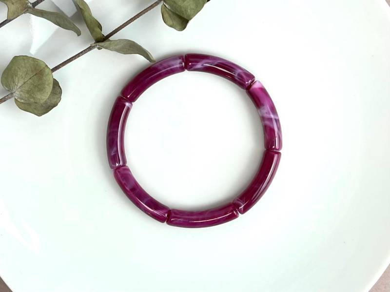 Armreifen Burgund Elastisch Weinrot Berry Dunkelrot Retro Resin Kunstharz Acryl Kunststoff 90Er Y2K Schmuck Armband Herbsttrend Winter von NoNameNeededHandmade