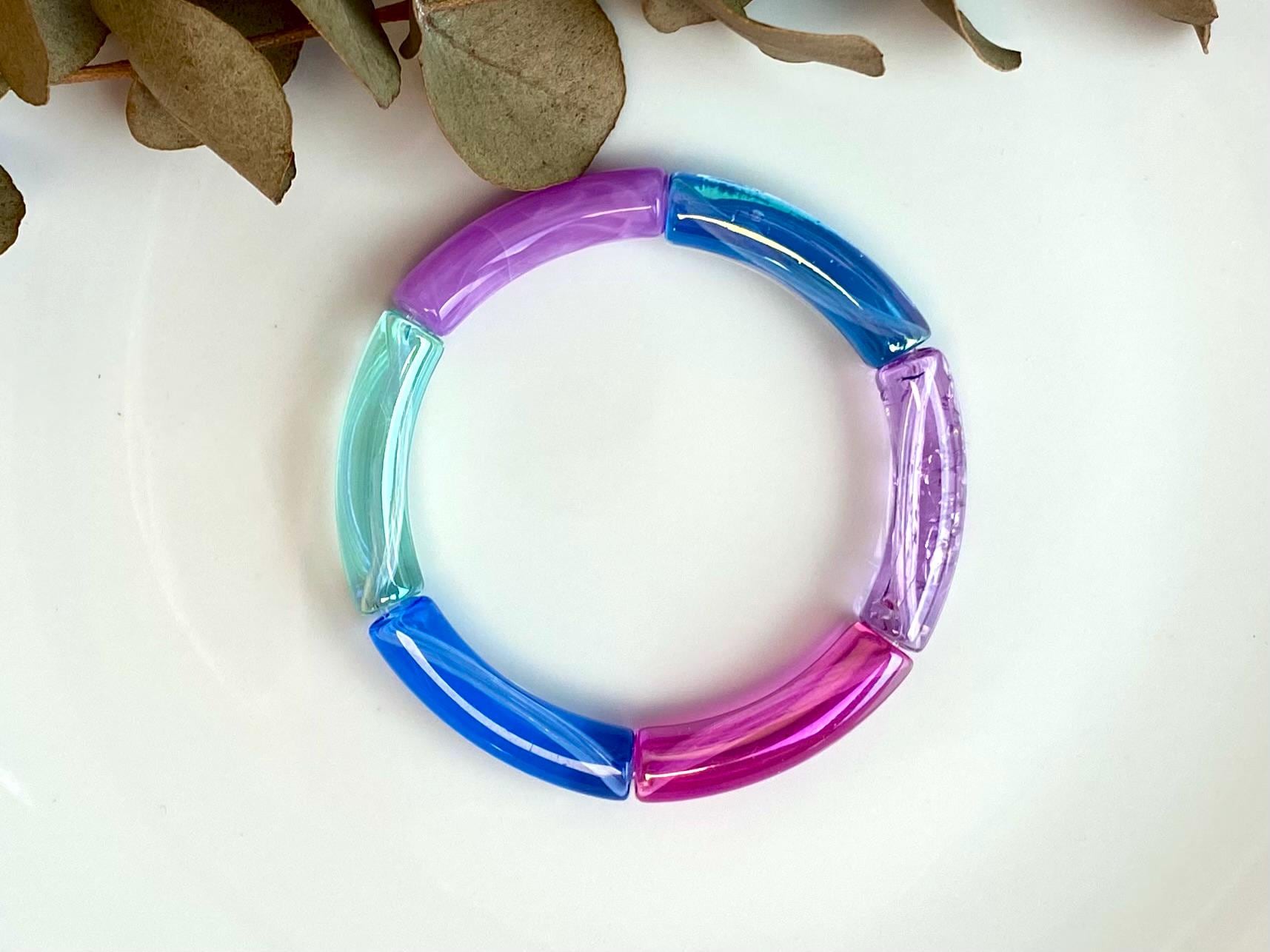 Bunter Kunststoffarmreifen | Blau Grün Violett Armband Acrylperlen 90Er Y2K Retro Schmuck Sommer Accessoire Armreif Candy Neon Tube Bunter Kunststoffarmreifen | Blau Grün Violett Armband Acrylperlen 90Er Y2K Retro Schmuck Sommer Accessoire Armreif Candy Neon Tube von NoNameNeededHandmade