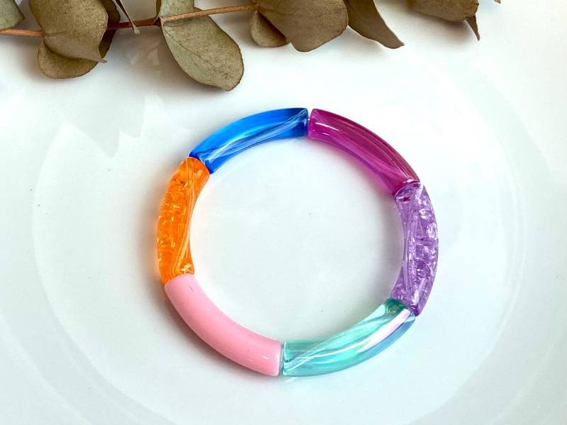Kunststoffarmreifen Bunt Blau 90Er Y2K Retro Schmuck Regenbogen Röhren Armband Acrylperlen Sommer Accessoire Armreif Candy Neon Tube Farbig Kunststoffarmreifen Bunt Blau 90Er Y2K Retro Schmuck Regenbogen Röhren Armband Acrylperlen Sommer Accessoire Armreif Candy Neon Tube Farbig von NoNameNeededHandmade