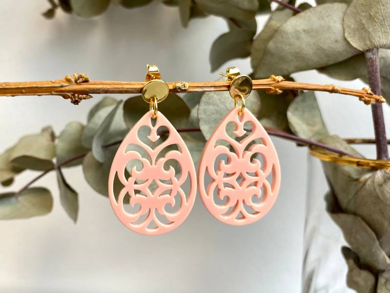 Ohrringe Creole Resin Kunstharz Tropfen Barock |Pink Koralle Vintage Rose Silber Gold Statement| Acryl Sommer Leuchtend Strand Geschenkidee von NoNameNeededHandmade