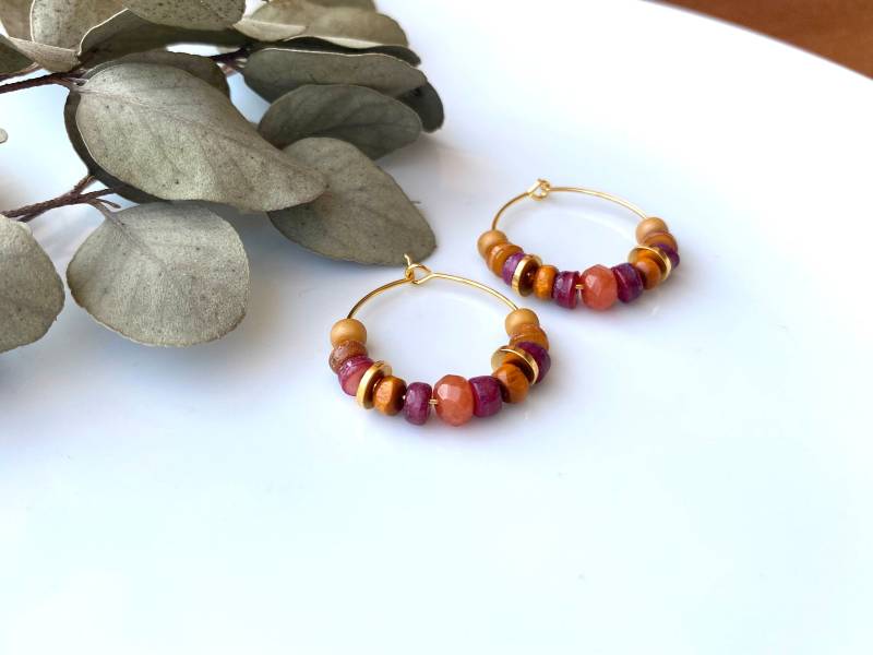 Ohrringe Creolen Glasperlen| Gold Orange Lila Violett Rot Cognac Braun| 25mm | Edelstahl Vergoldet Sommerfarben Trendfarbe Herbst Miyuki von NoNameNeededHandmade