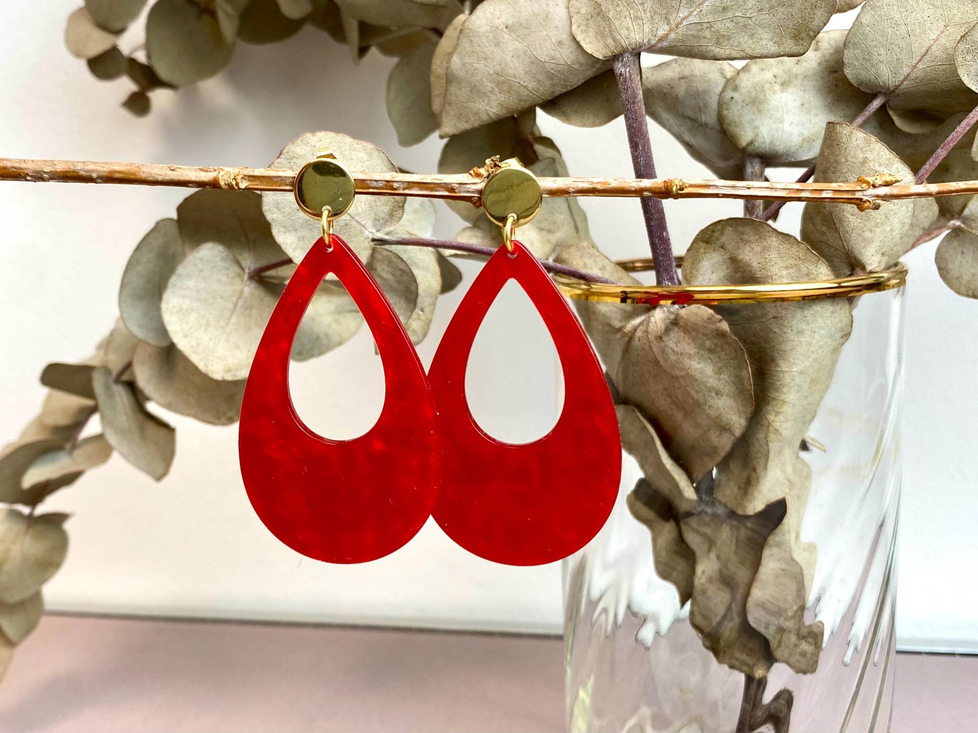 Ohrringe Rot Knallrot Kirschrot Chilirot Resin Kunstharz Tropfen Barock Gold Statement Acryl Sommer Leuchtend Strand Geschenkidee Besonders von NoNameNeededHandmade