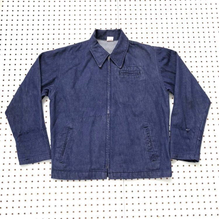 70Er Denim Zip Jacke Indigo Union Made Work Jacket von NoProblemVtg