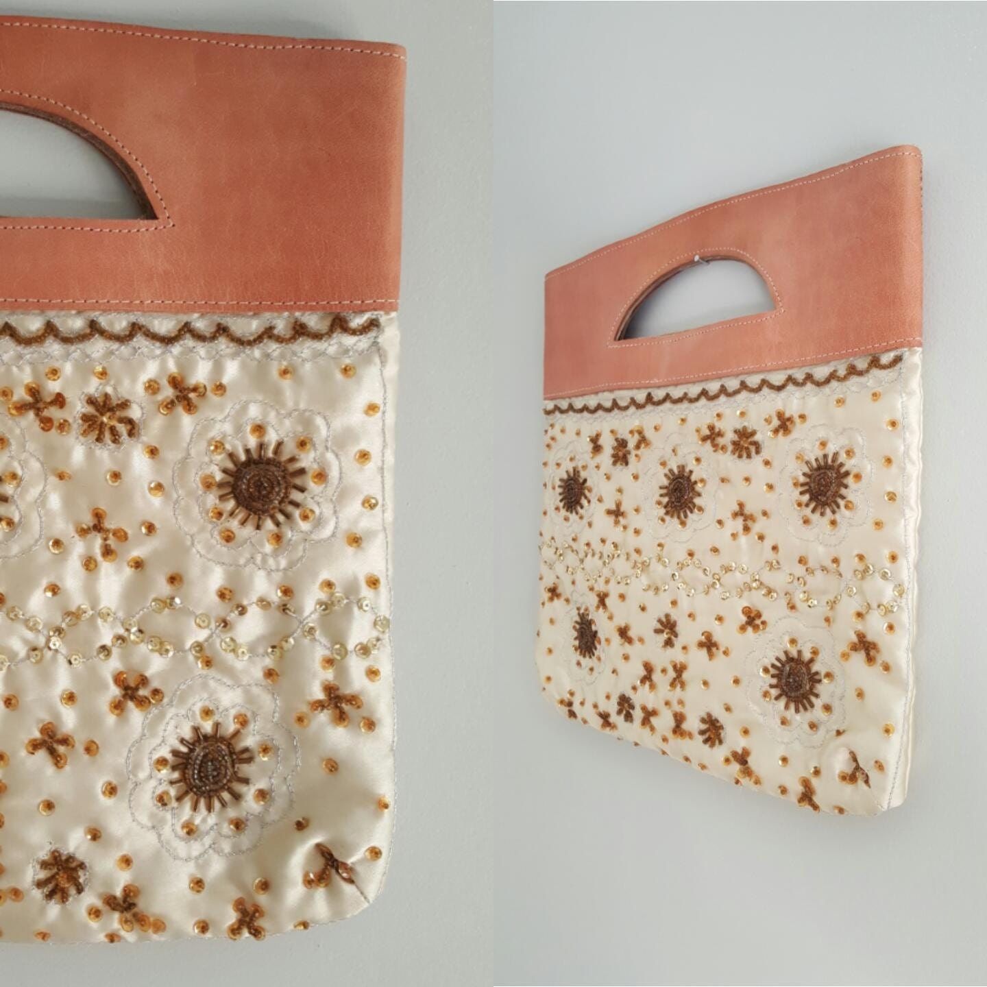 Wulstige Leder Und Satin Cocktail Clutch von LilysVintageParlour