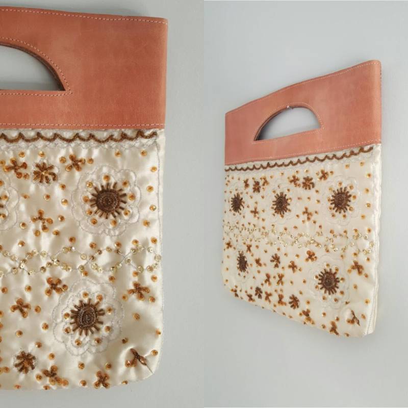 Wulstige Leder Und Satin Cocktail Clutch von LilysVintageParlour