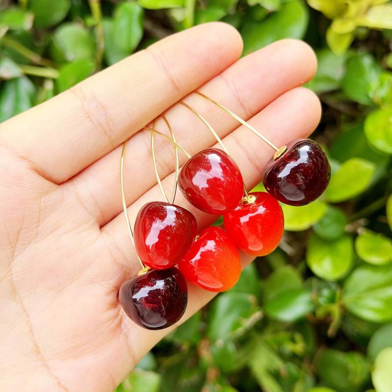 Cherry Dangle Earrings, Red Fruit Handmade Glass Food, Unique Earrings von NoaSchCo