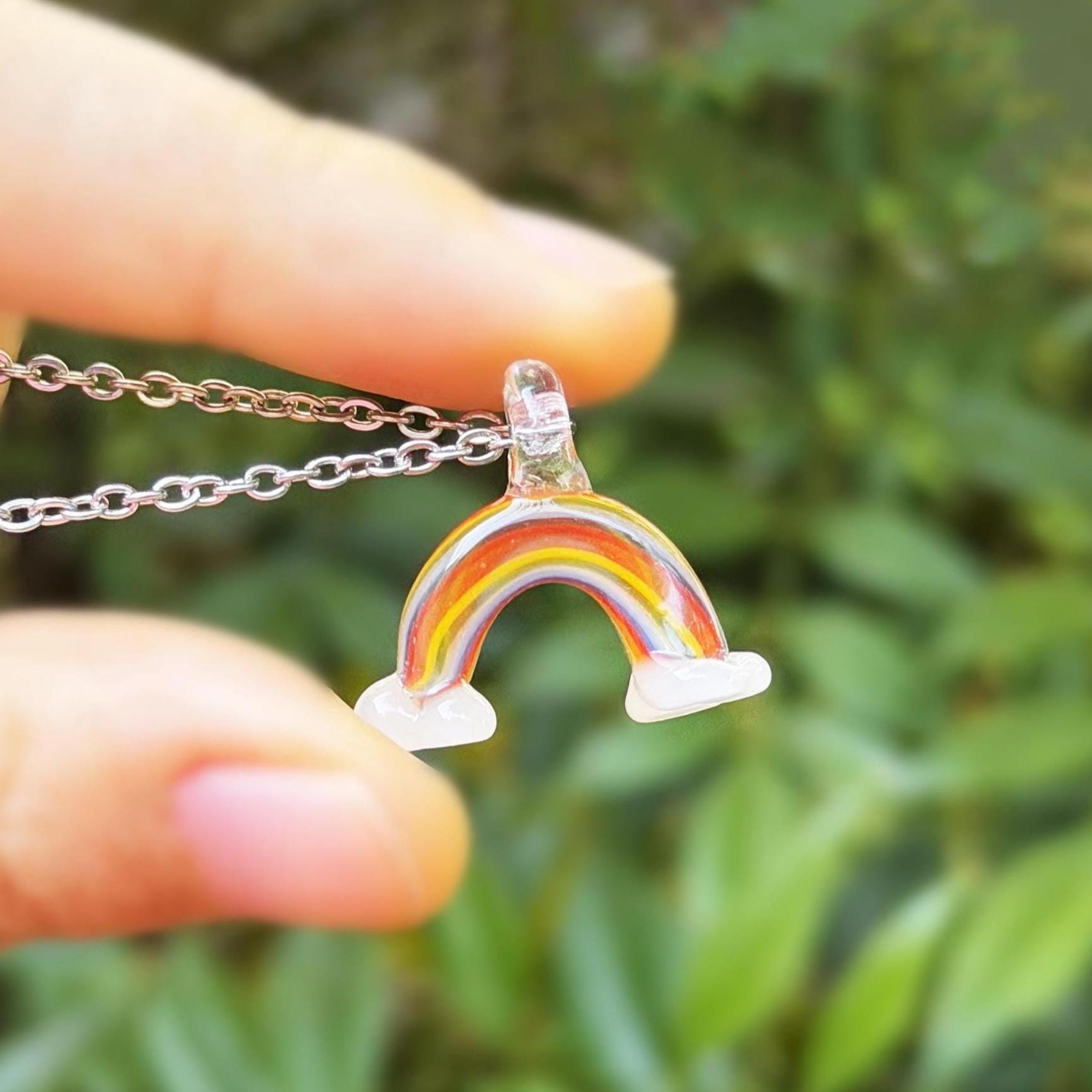 Colorful Glass Rainbow Necklace, Unique Lampwork Pendant, Art, Suncatcher von NoaSchCo