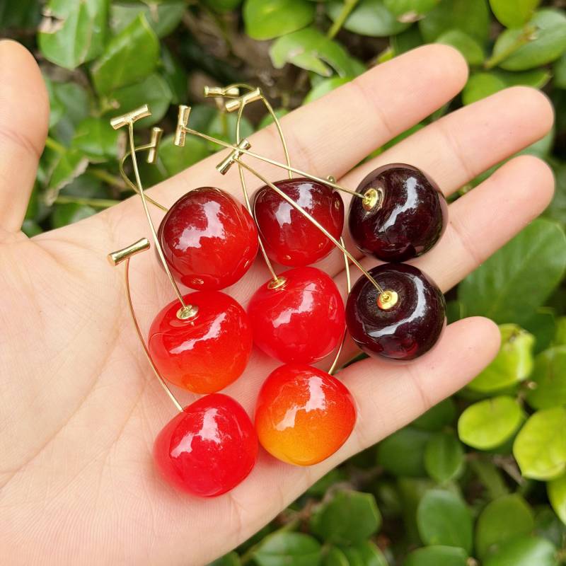 Fruit Cherry Dangle Earrings, Red Glass Food, Woman Unique Earrings von NoaSchCo