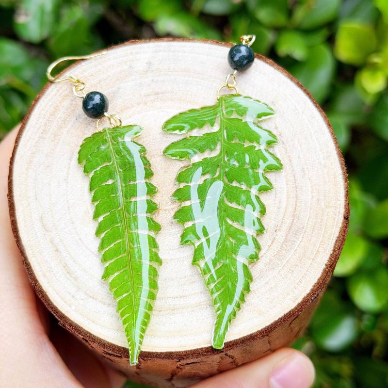 True Leaf Veins Earrings, Tree Leaves Drip Glue, Long Style Fern Fresh Leaf, Plant Earrings von NoaSchCo