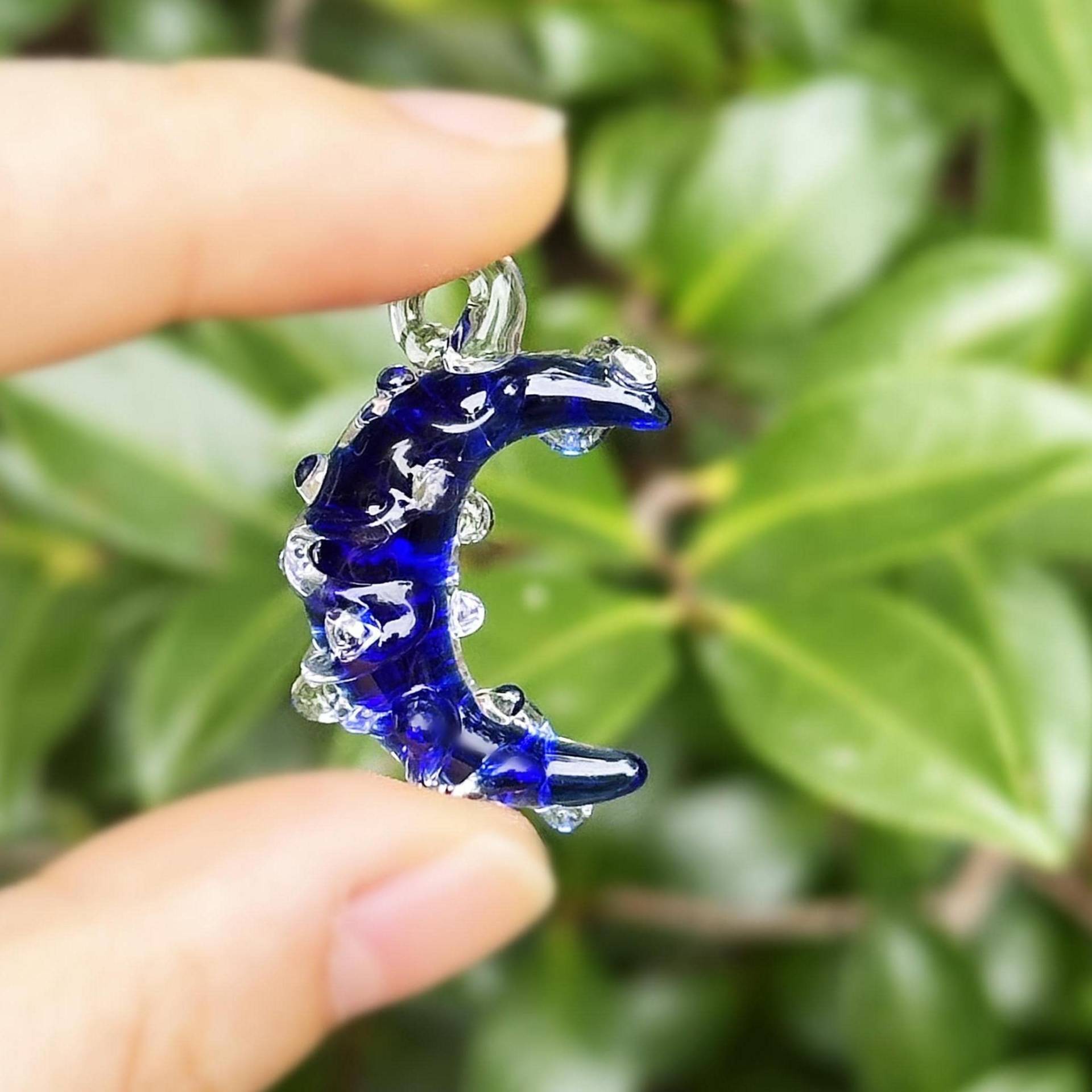 Unique Glass Moon Pendant, Necklace, Blue Lampwork Moon, Art von NoaSchCo