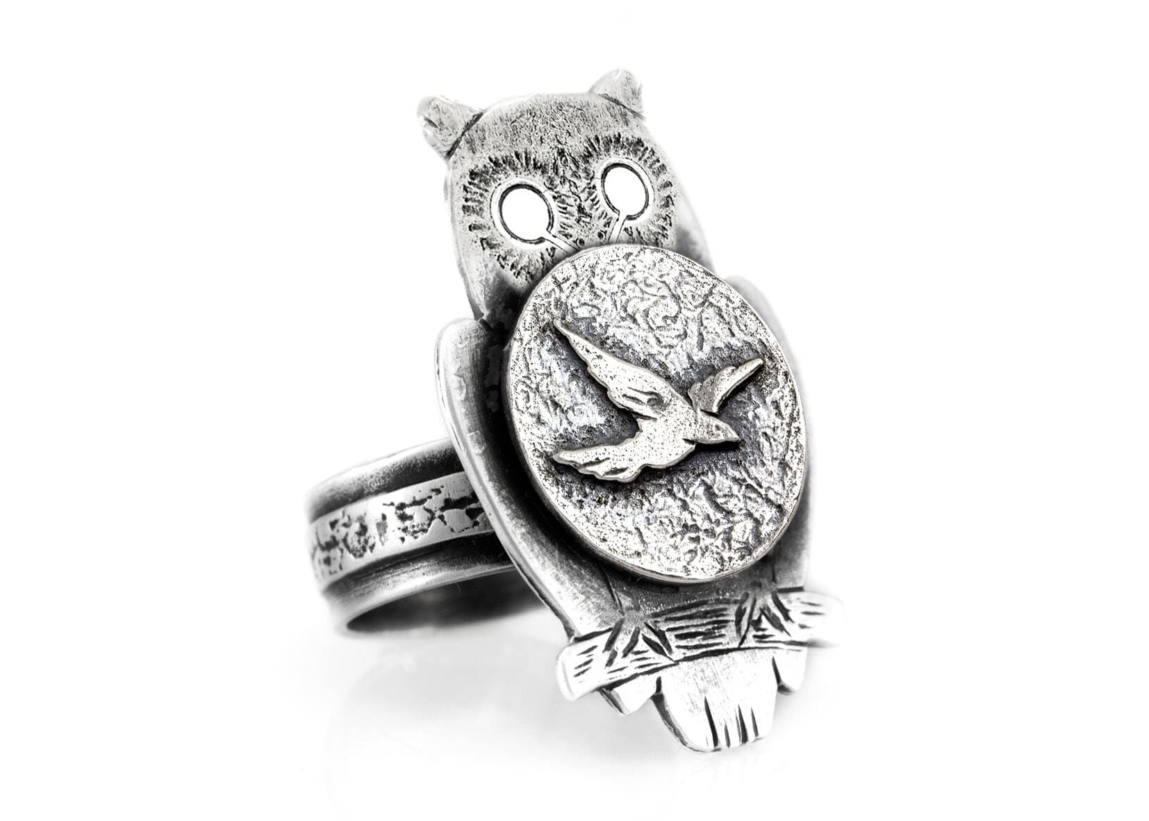 Eulen-Ring Aus Sterlingsilber Flug-Medaillon-Vogel-Schmuck von NoaTam