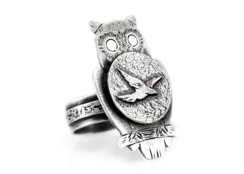 Eulen-Ring Aus Sterlingsilber Flug-Medaillon-Vogel-Schmuck von NoaTam