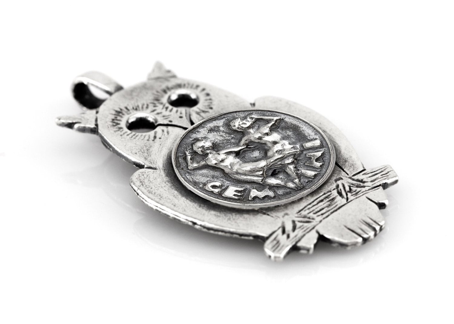 Gemini Sternzeichen Medaillon Halskette Sterling Silber Eule Münze Anhänger von NoaTam
