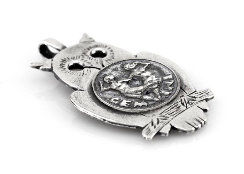 Gemini Sternzeichen Medaillon Halskette Sterling Silber Eule Münze Anhänger von NoaTam