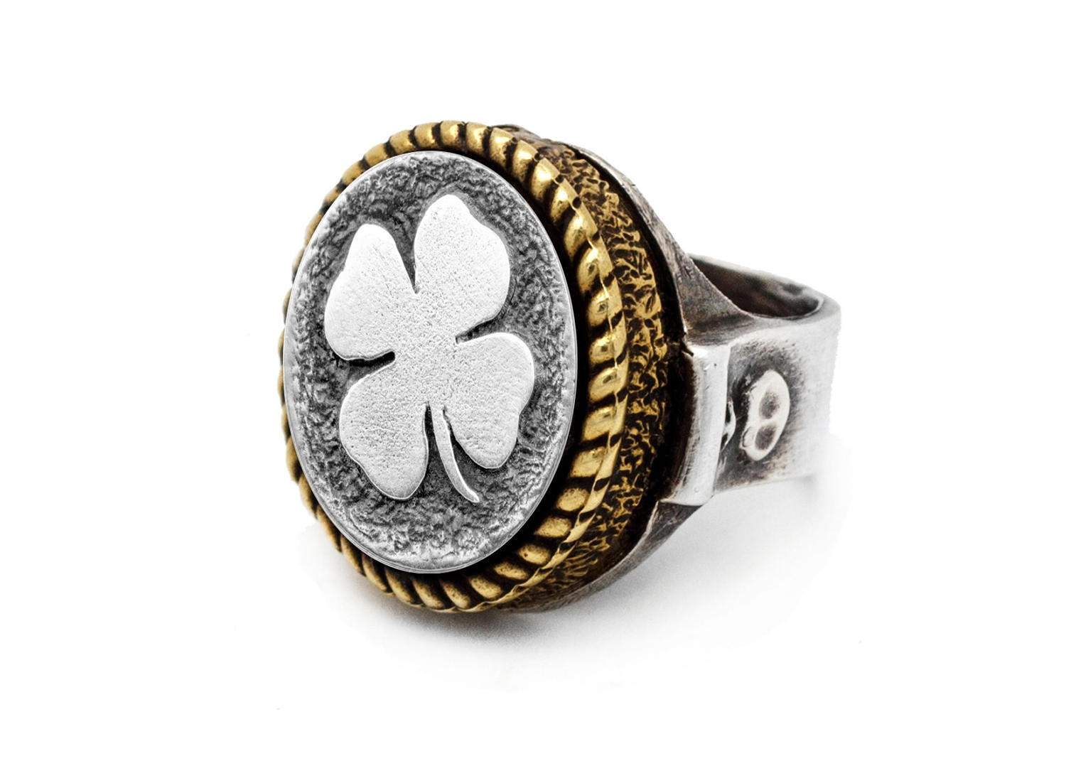 Klee Münze Ring Sterling Silber Medaillon, Viel Glück Schmuck von NoaTam