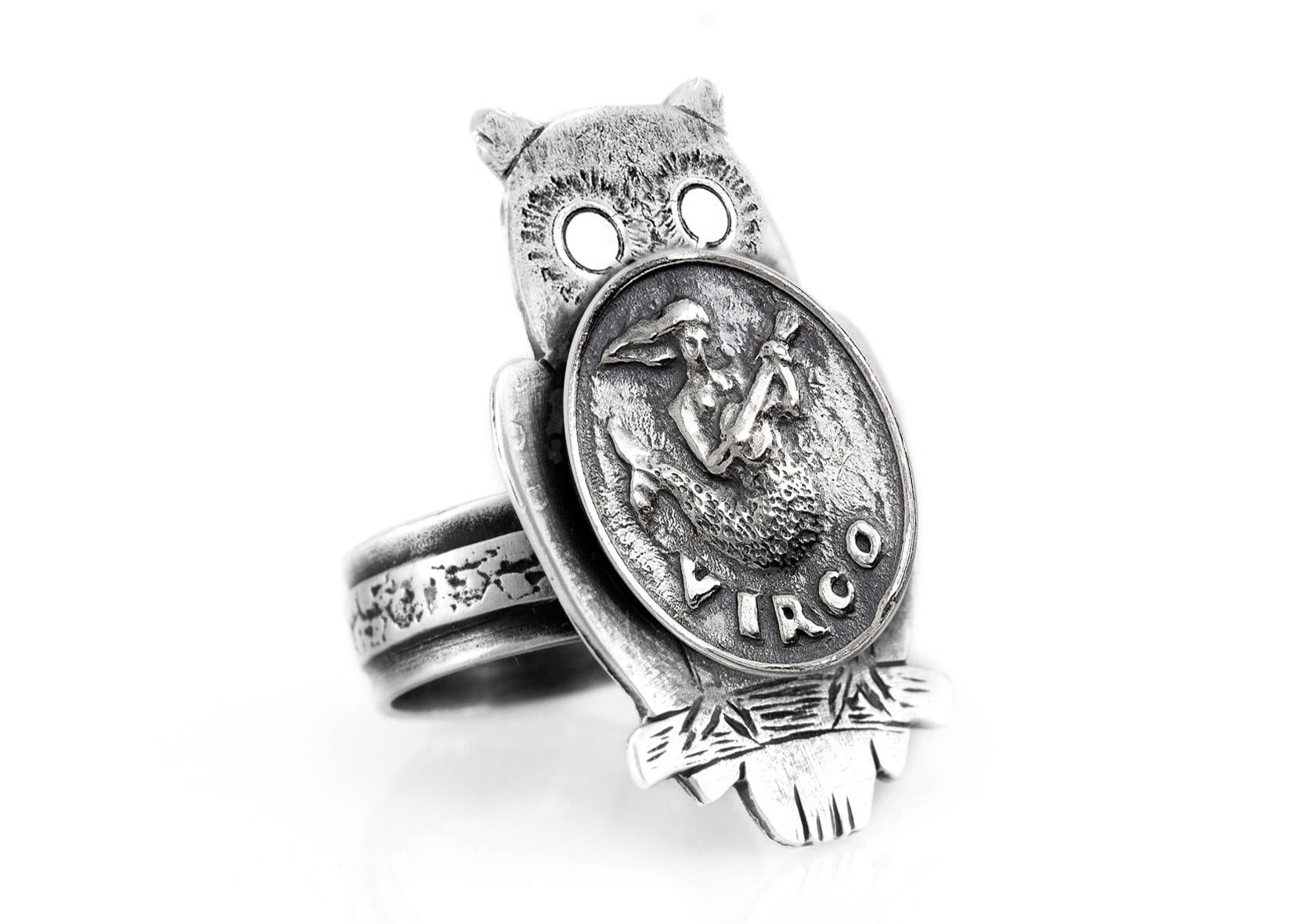 Sterling Silber Jungfrau Eule Ring Sternzeichen Münze Medaillon Schmuck von NoaTam