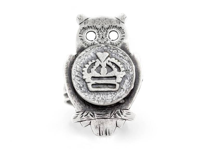 sterling Silber Eule Ring Kronenmünze Medaillon, Weise Schmuck von NoaTam