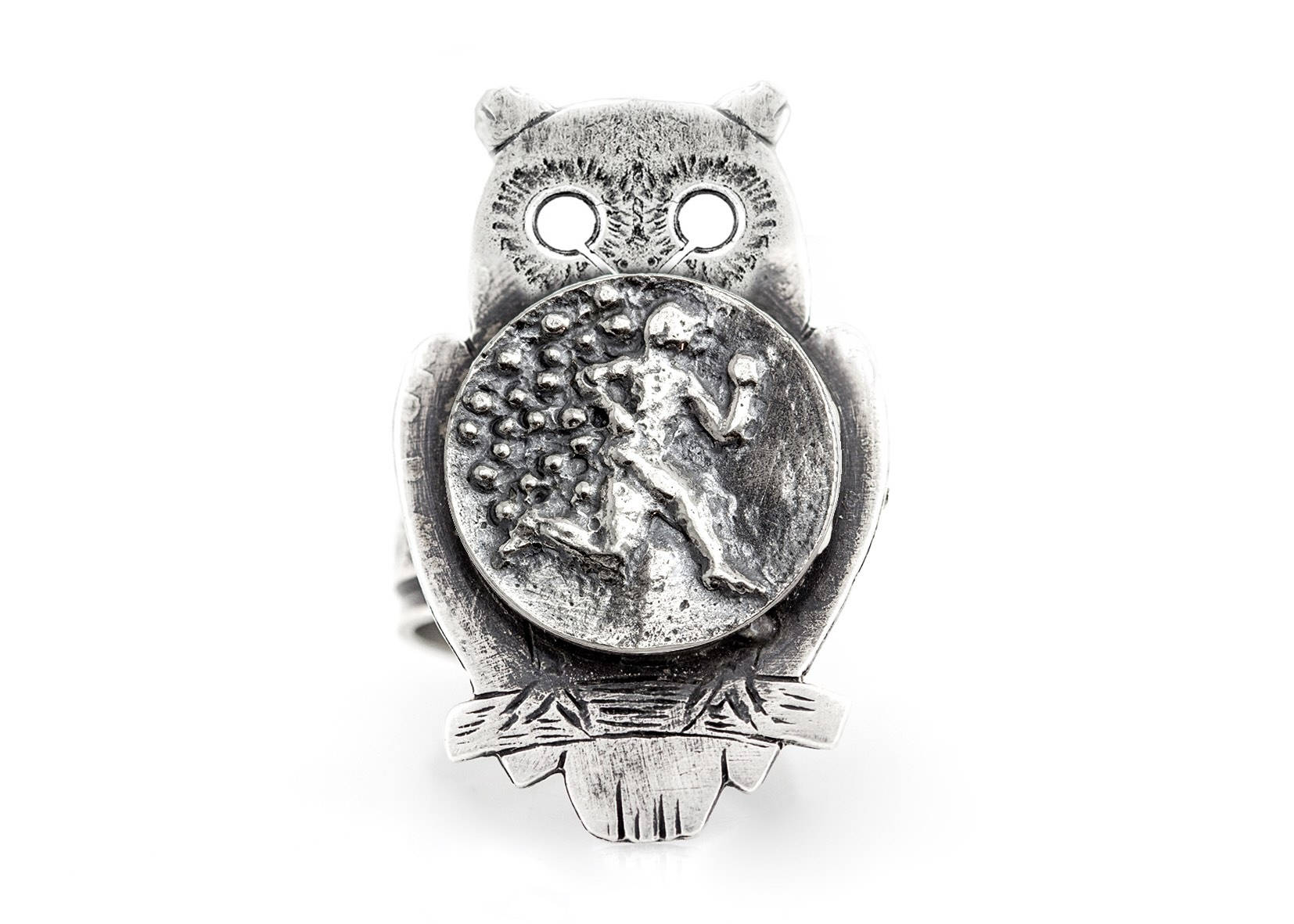 sterling Silber Laufender Mann Münze Ring Eule Medaillon Schmuck von NoaTam
