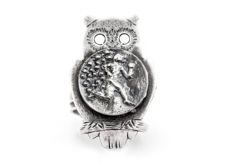 sterling Silber Laufender Mann Münze Ring Eule Medaillon Schmuck von NoaTam