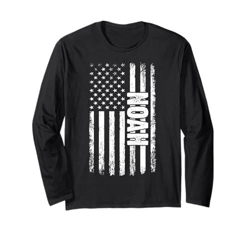 Noah persönlicher Name American Flag Retro Männer Frauen Langarmshirt von Noah spezialisierte den ersten Jungen Männer