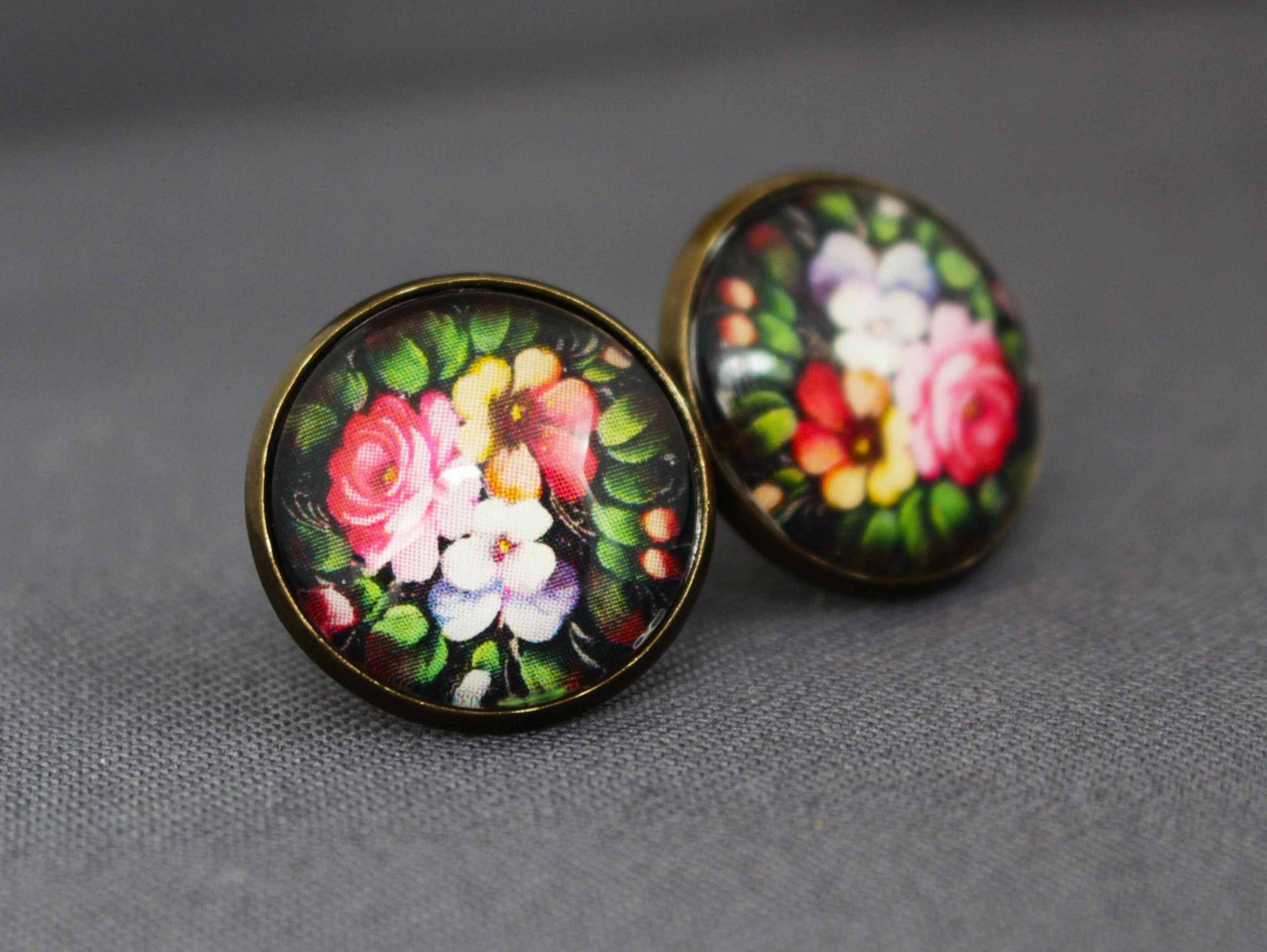 Ohrstecker Mit Blumen, Schwarz, Grün, Rosa, Boho, Vintage, Antik Bronze, Romantisch, Hochzeit, Frauen, Shabby, Braut, Floral, Glas, Schmuck von NoahMeetsScottie