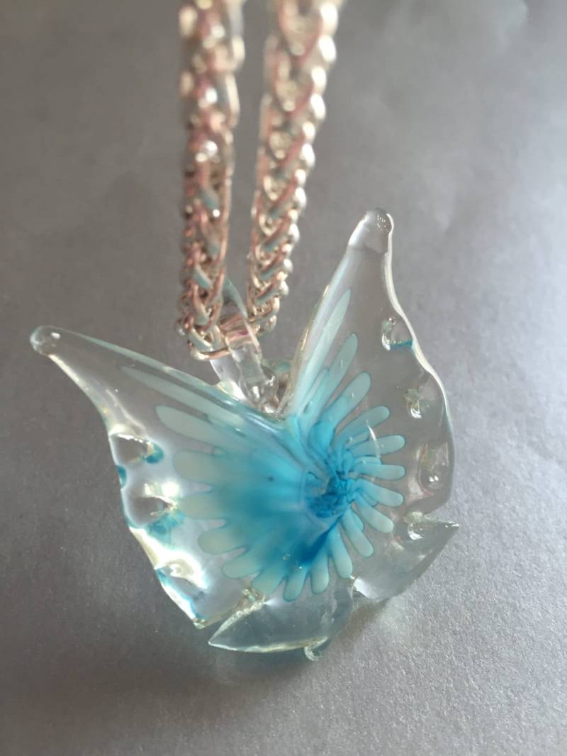 Einzigartige Wunderschöne Türkis Murano Schmetterling Halskette Silber Glas von NoahSiannahBeadMine