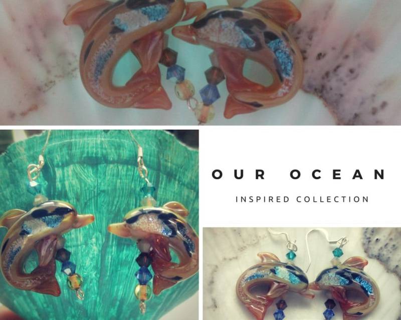 Glas Delfin Ohrringe Beach Schmuck Murano Ocean Style von NoahSiannahBeadMine