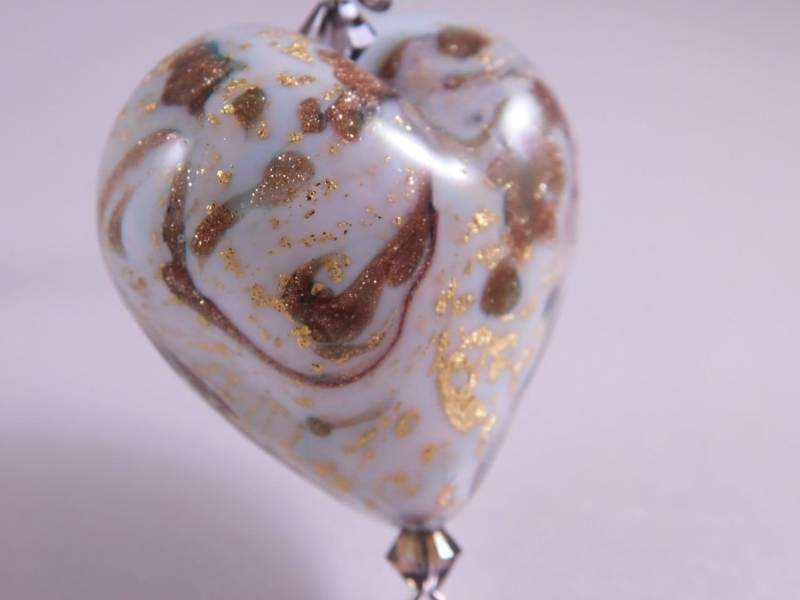 Glas Herz Kette Weißgold Murano-Glas Schmuck Gesprenkelt Artisan Halskette Valentins von NoahSiannahBeadMine