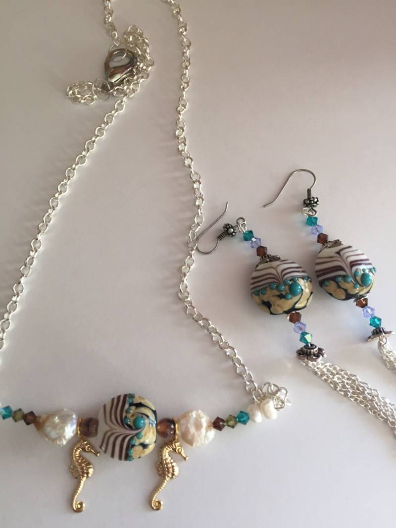 Glaskette Set Silberkette Swarovski Kristall Halskette Strand Seepferdchen von NoahSiannahBeadMine