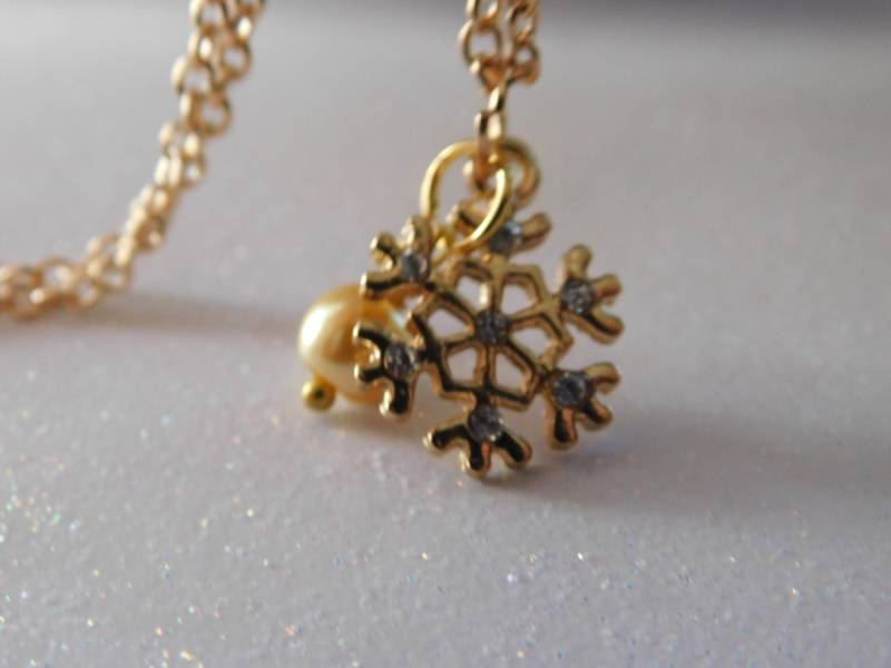 Golden Winter Schmuck Gold Snowflake Ohrringe Schöne Glitzernde Schneeflocke Halskette Juwelen Strass von NoahSiannahBeadMine