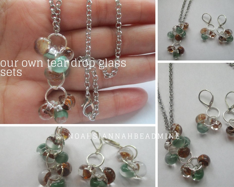 Grün Und Milchig Braunglas Träne-Set Glas Halskette Ohrringe Set von NoahSiannahBeadMine