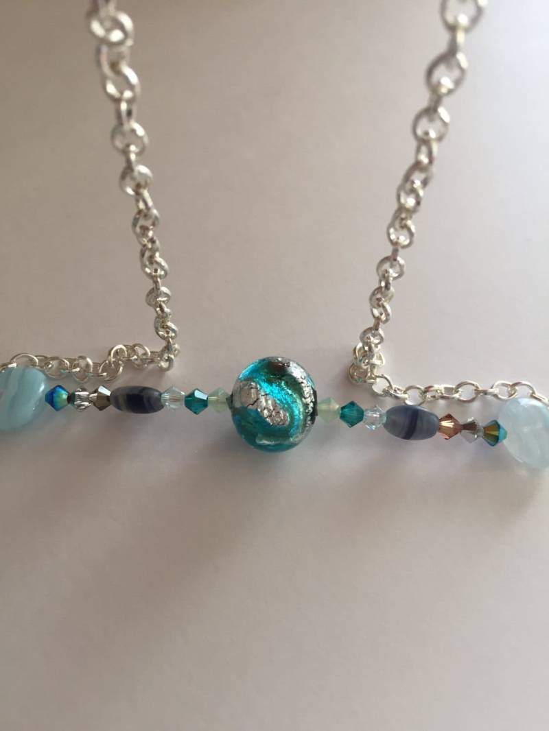 Lampwork Glas Halskette Artisan Silber Swarovski Kristall Seeglas von NoahSiannahBeadMine
