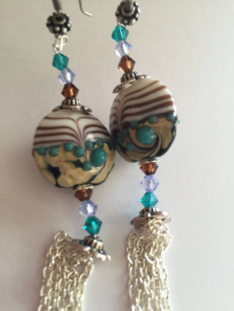 Lampwork Ohrringe Glas Strand Swarovski Silber Quaste Tropfen von NoahSiannahBeadMine