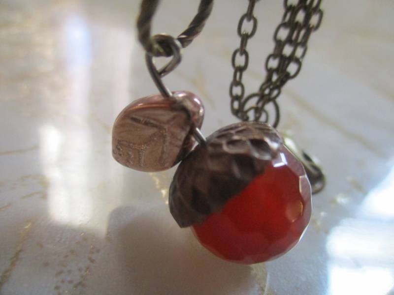 Orangefarbenen Achat Eichel Herbsternte Halskette Herbst Pracht Schmuck Eicheln Im von NoahSiannahBeadMine