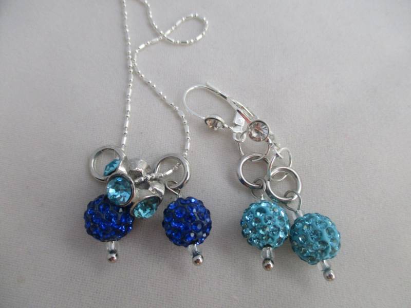 Pave Aqua Und Saphir Halskette Ohrringe Set von NoahSiannahBeadMine